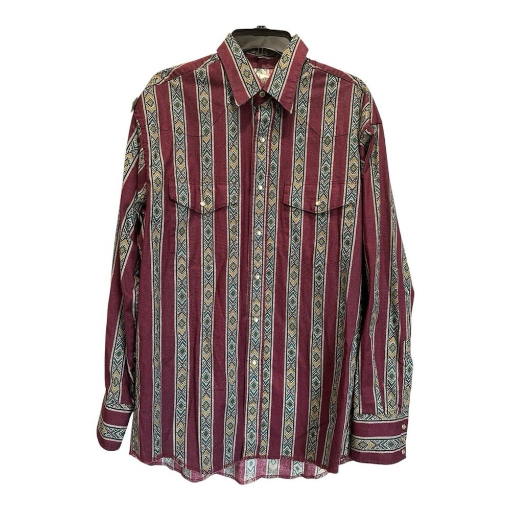 Express Rider VTG Shirt Men's Size L Aztec Navajo Pearl Snap Western Cowboy